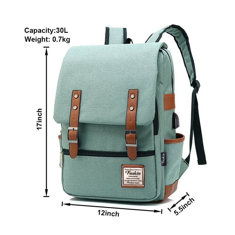 Feskin Vintage Laptop Backpack for Women Men, School College Backpack with USB Charging Port & Headphone Jack, Fashion Backpack Fits 15.6 inch Notebook - Green-Function Update - Image 5